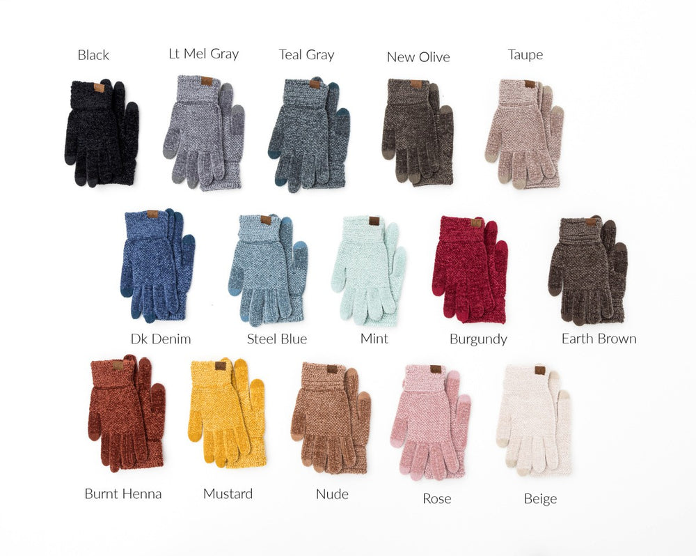 Black Cc Chenille Touch Gloves