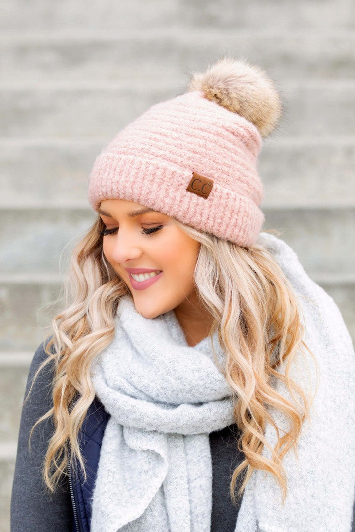 White Cc Ultra Soft Fur Pom Beanie | Anekay
