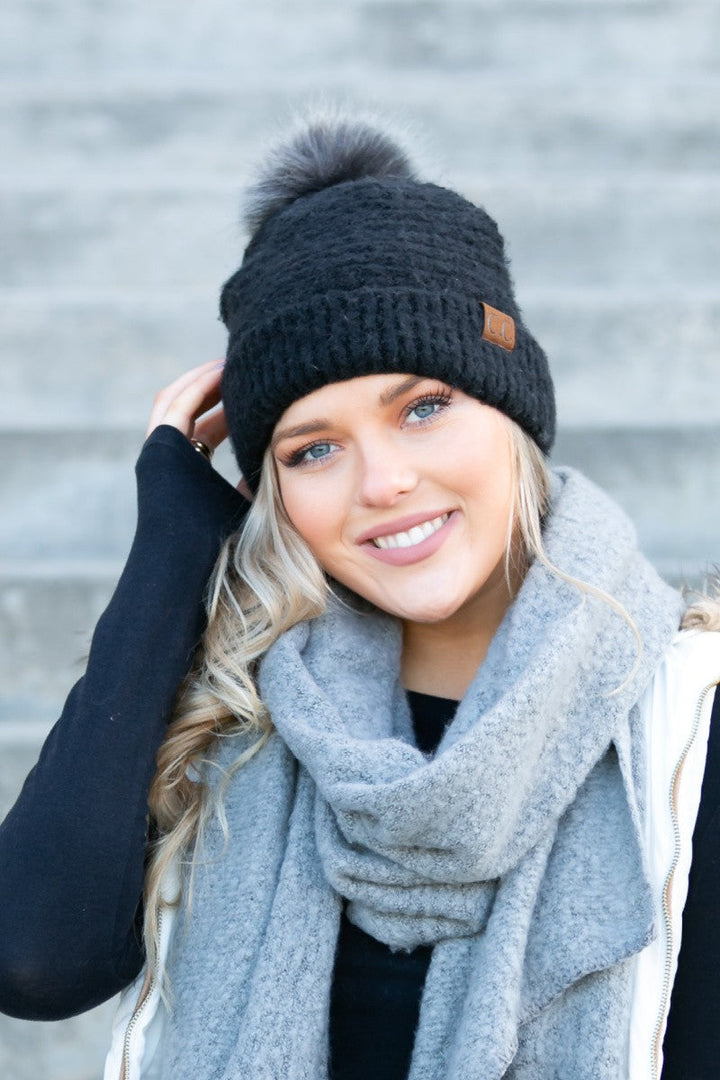 Light Gray Cc Ultra Soft Fur Pom Beanie | Anekay