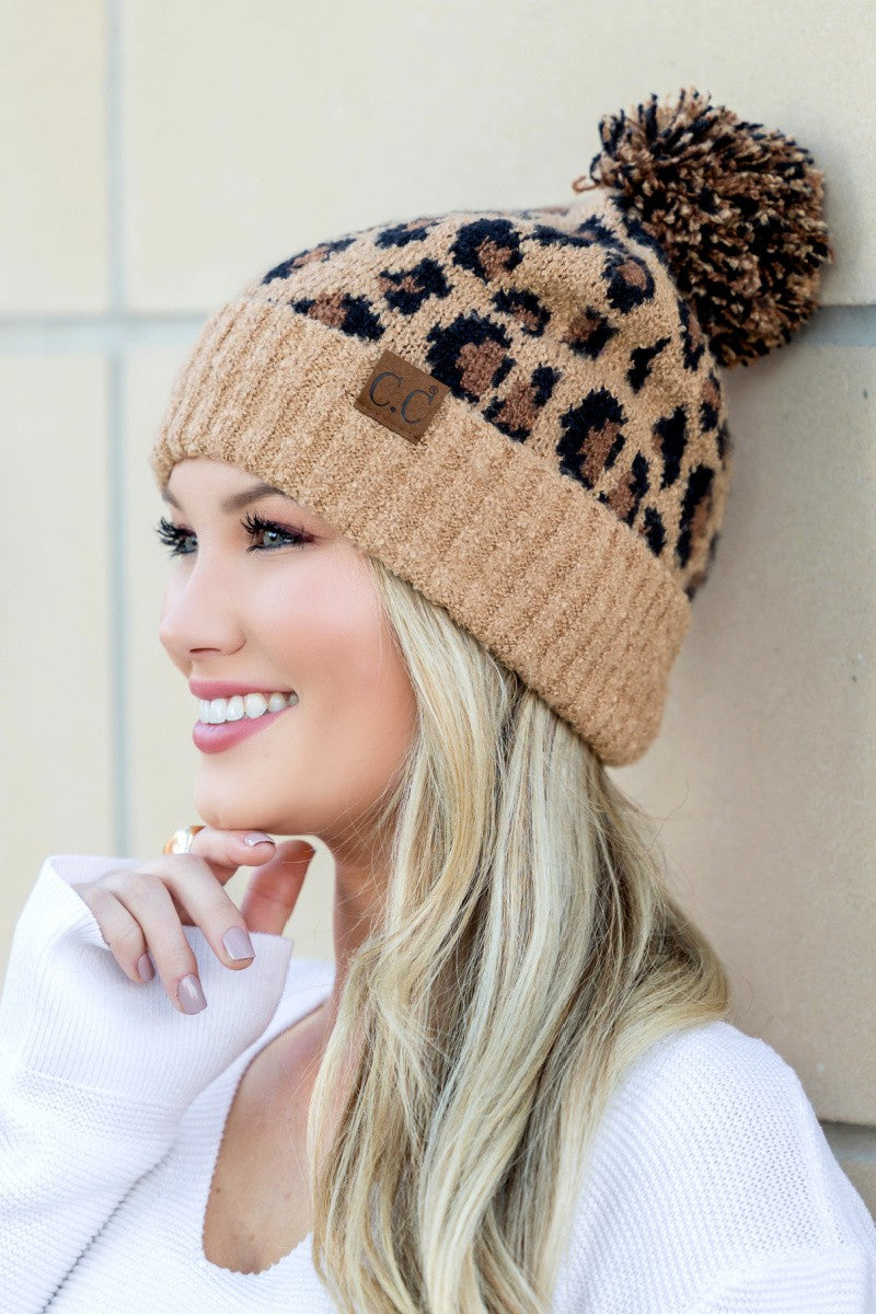 Black Cc Leopard Pom Beanie | Anekay