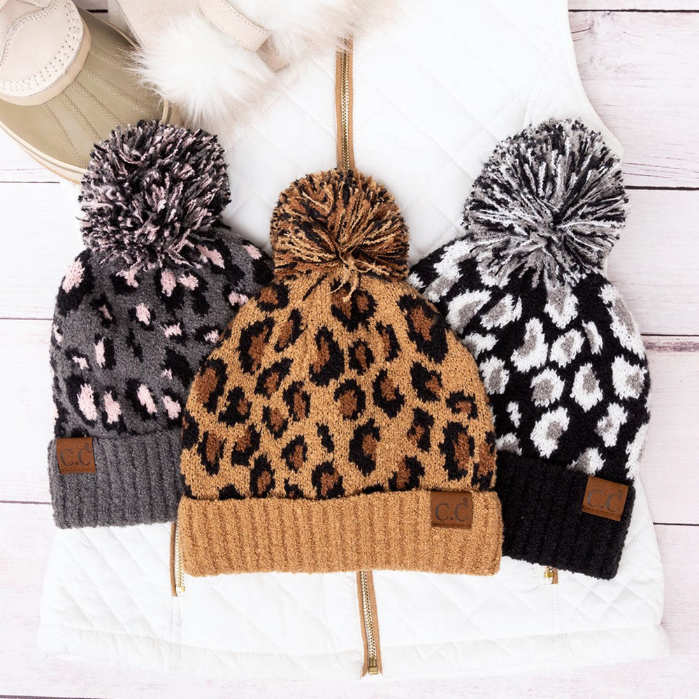 Ivory Cc Leopard Pom Beanie | Anekay