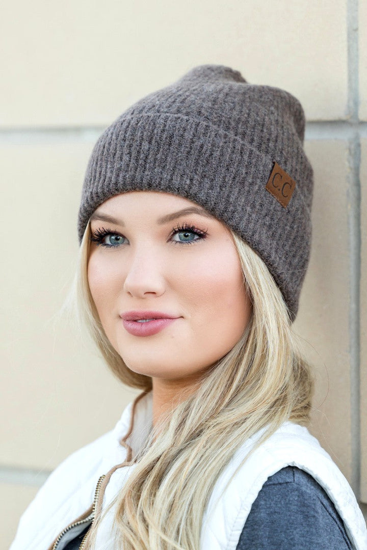 Rose Tan Cc Fine Yarn Cuff Beanie | Anekay