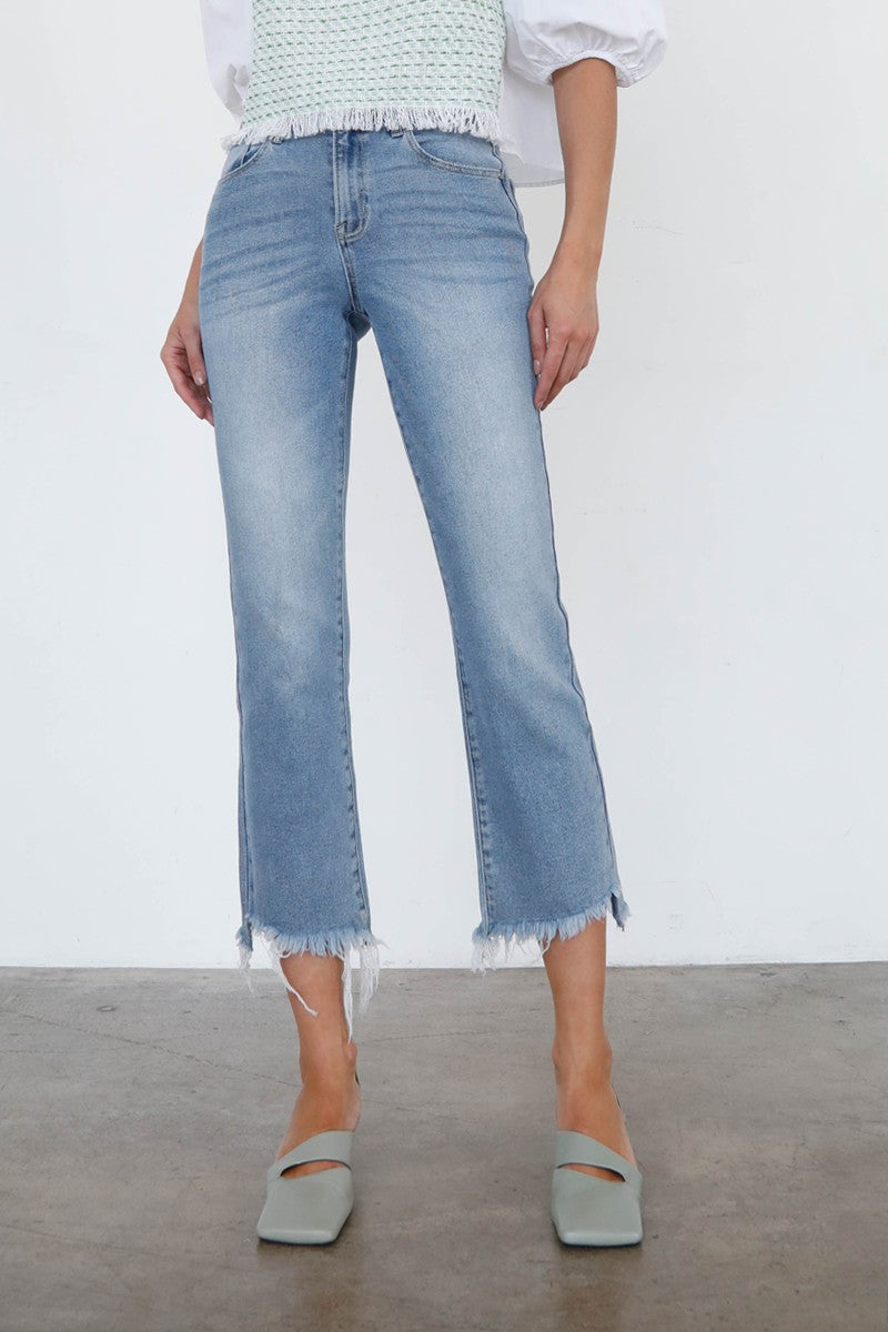 Light High Rise Crop Boot Cut Jeans