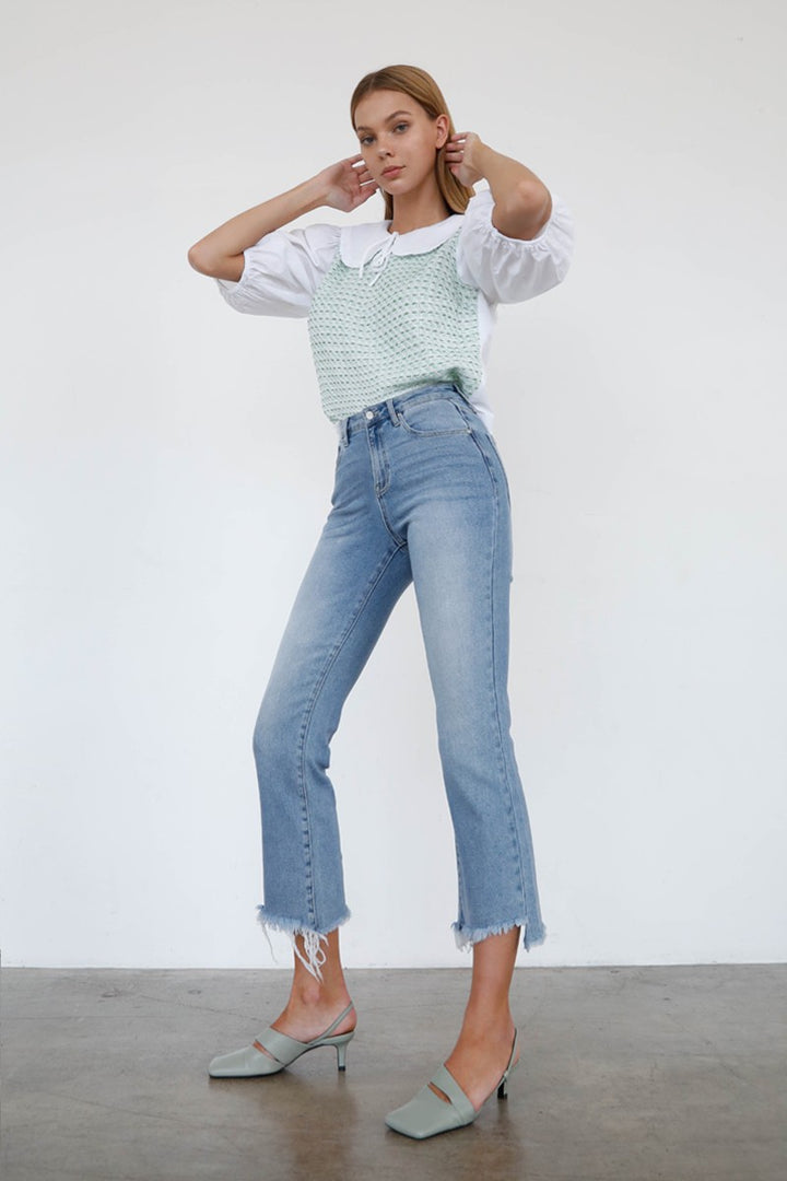 Light High Rise Crop Boot Cut Jeans