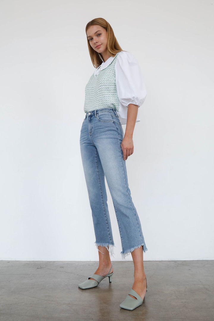 Light High Rise Crop Boot Cut Jeans