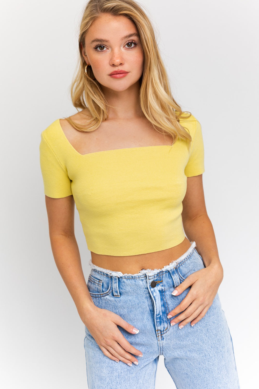 Off White Short Sleeve Criss Cross Back Knit Top