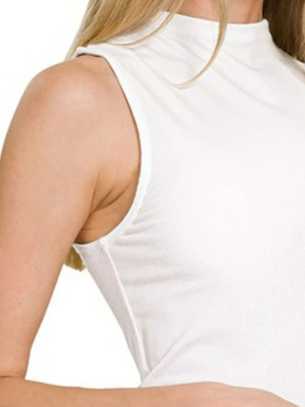 White Zenana Ribbed Sleeveless Mock Neck Top