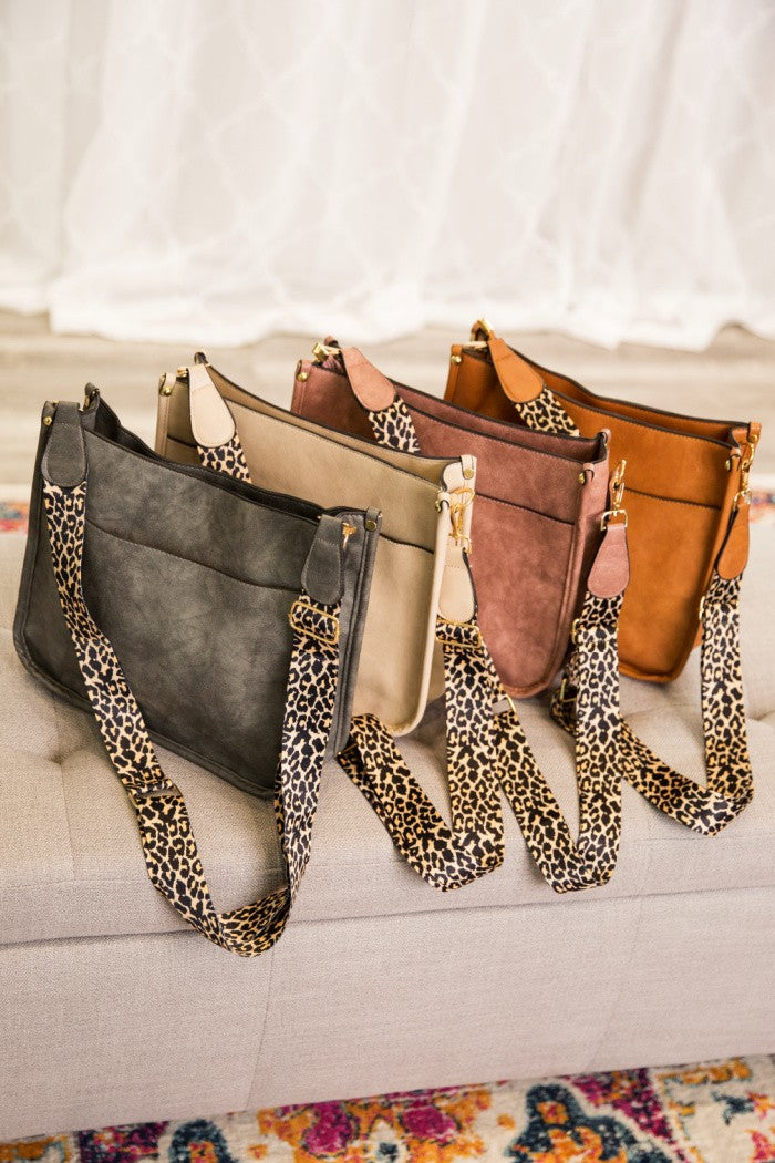 Blush Crossbody Handbag Purse Leopard Animal Strap