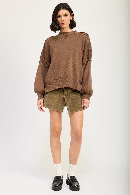 Ecru Over Fitted Long Sleeve Sweater Top