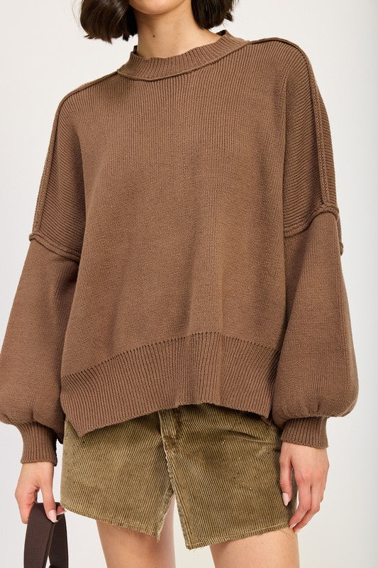 Ecru Over Fitted Long Sleeve Sweater Top