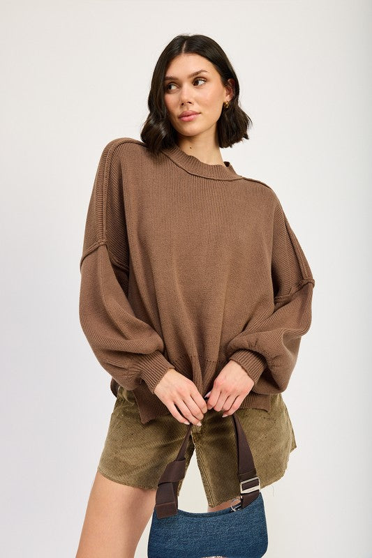 Ecru Over Fitted Long Sleeve Sweater Top