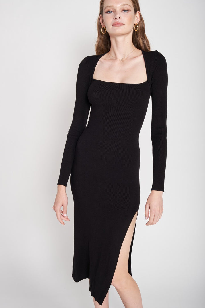 Square Neck Midi Dress With Slit