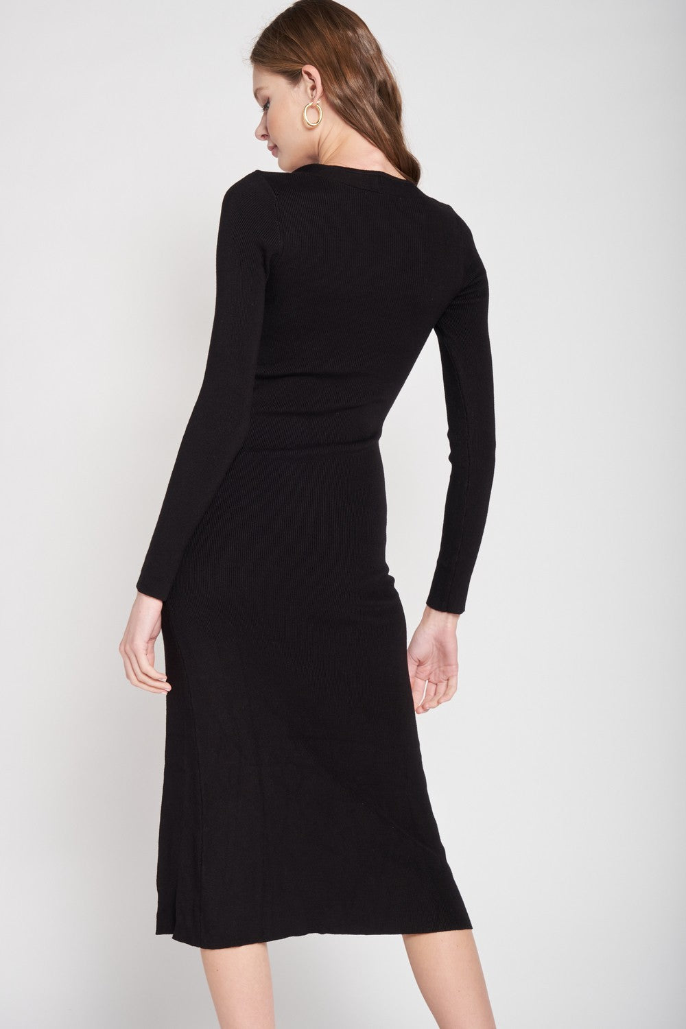 Square Neck Midi Dress With Slit
