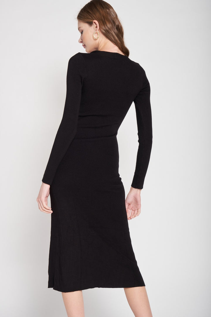 Square Neck Midi Dress With Slit