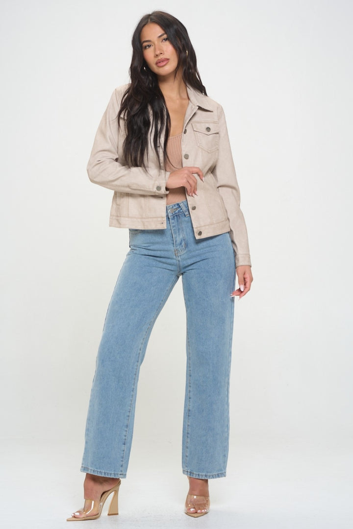 Coalition La Button Down Cargo Vegan Leather Shacket