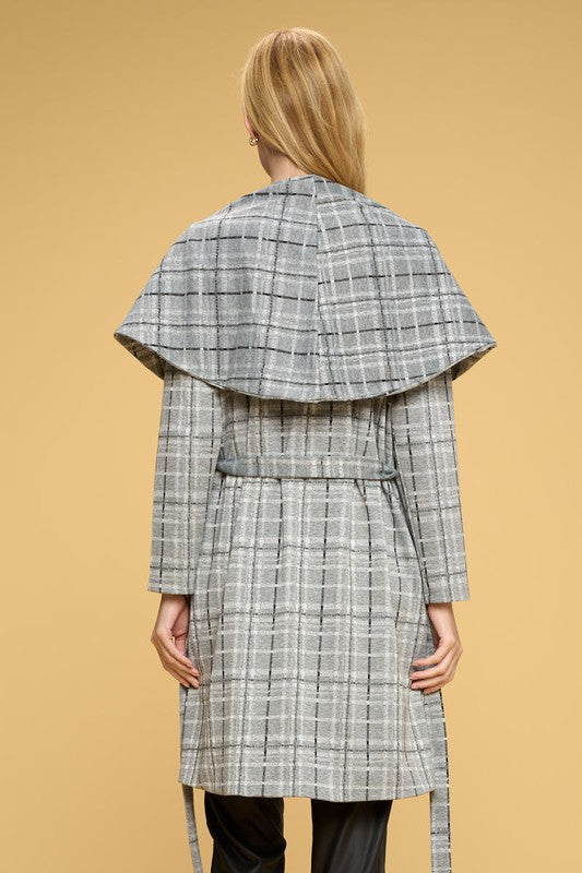 Plaid Open Front Cardigan With Tie