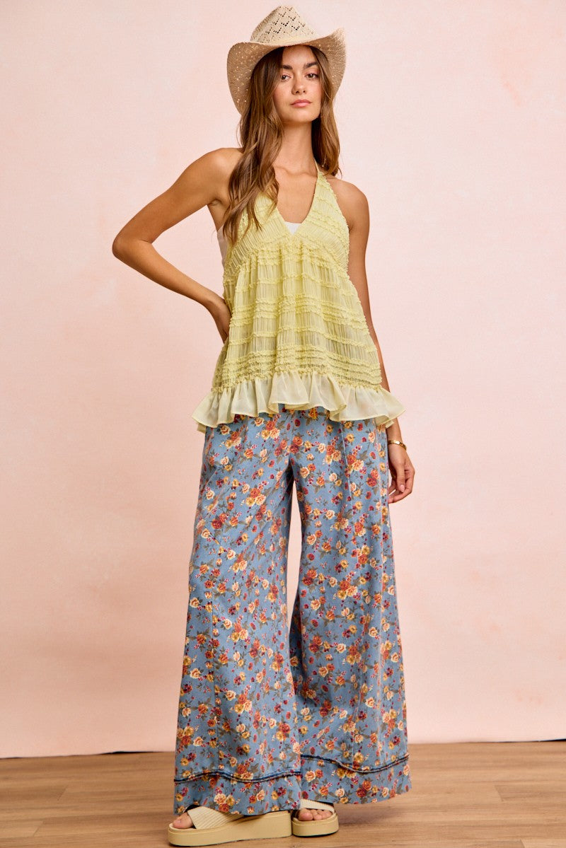Bibi Floral Printed Drawstring Wide Pants