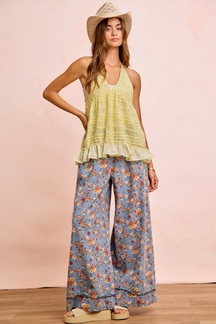 Bibi Floral Printed Drawstring Wide Pants