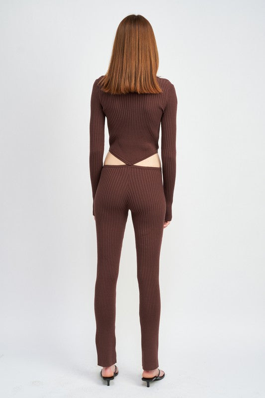 Long Sleeve Button Up Jumpsuit With Side Cut Outs
