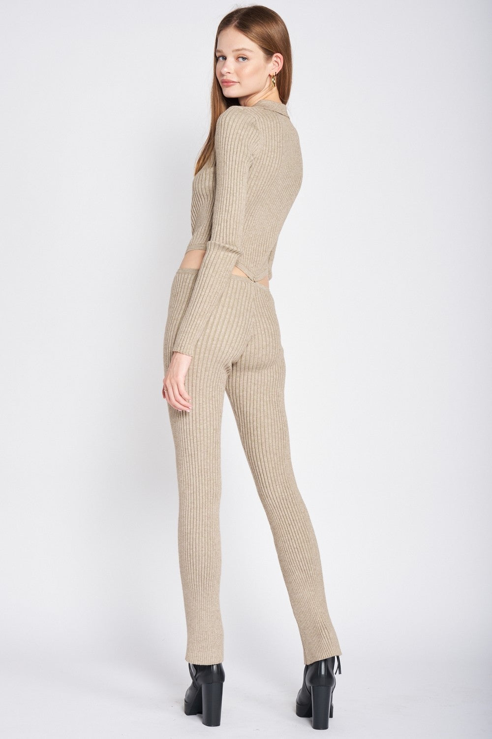 Long Sleeve Button Up Jumpsuit With Side Cut Outs