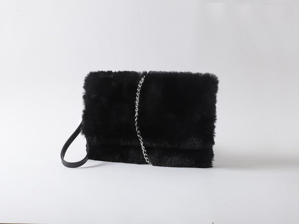 GRAY Faux Fur Shoulder Clutch Purse