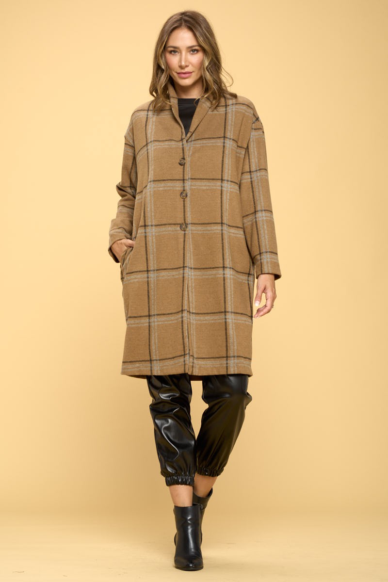 Plaid Coat With Buttons And Pockets 1