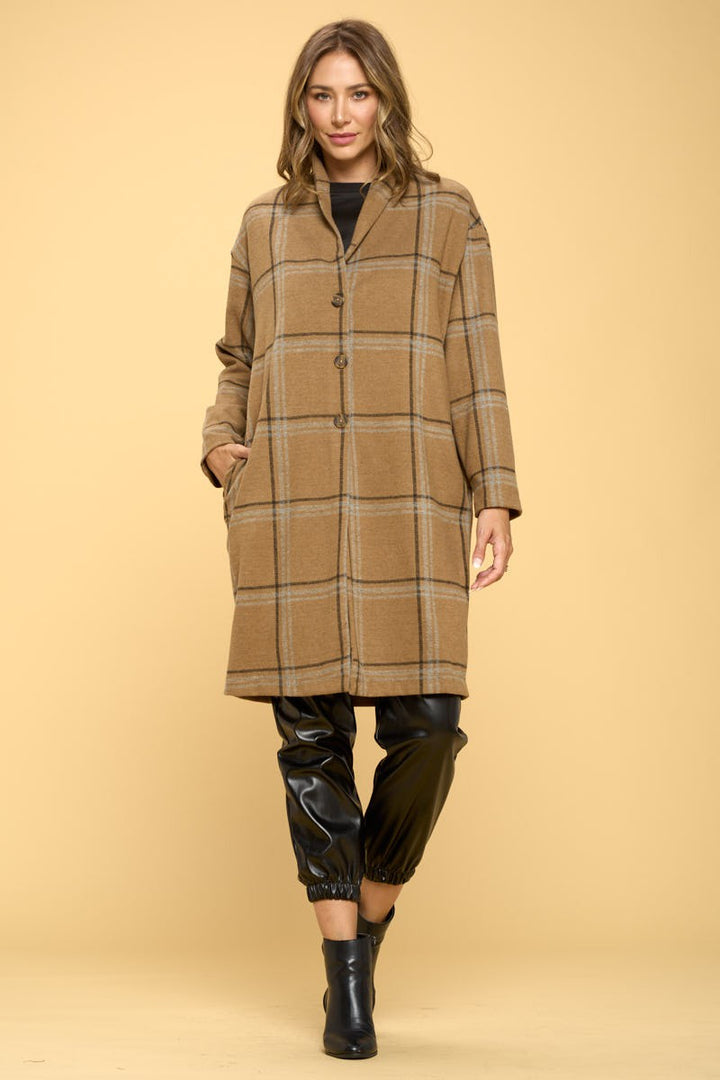 Plaid Coat With Buttons And Pockets 1
