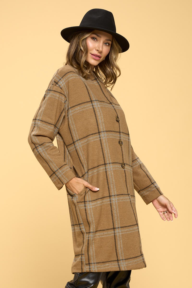 Ca Plaid Coat With Buttons And Pockets 1