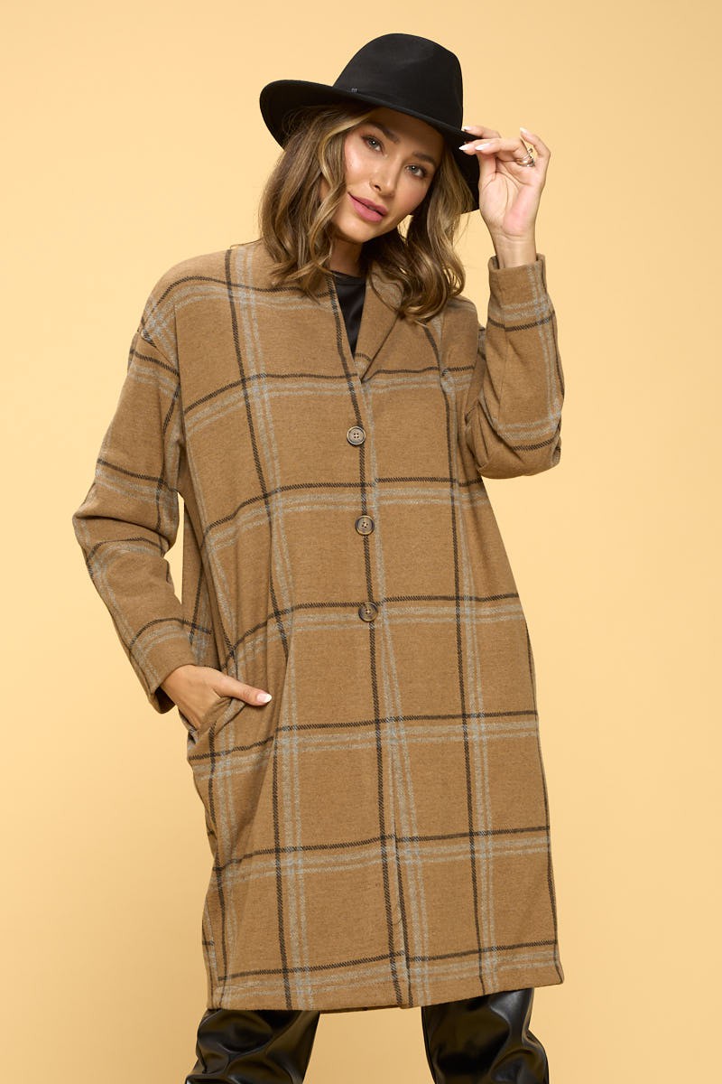 Ca Plaid Coat With Buttons And Pockets 1