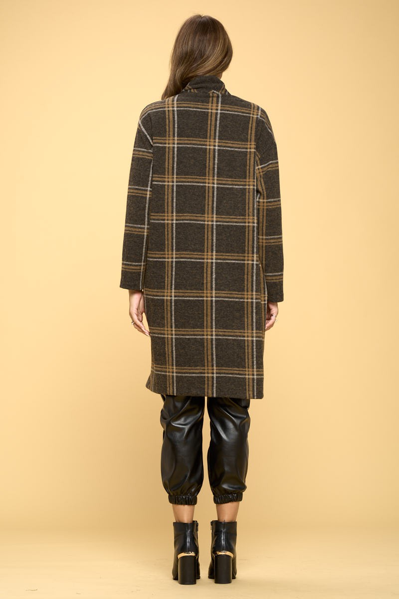 Plaid Coat With Buttons And Pockets | Anekay