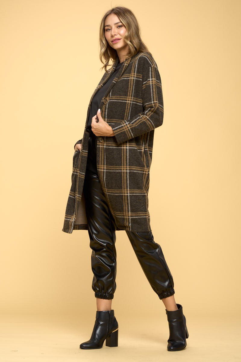 Plaid Coat With Buttons And Pockets | Anekay