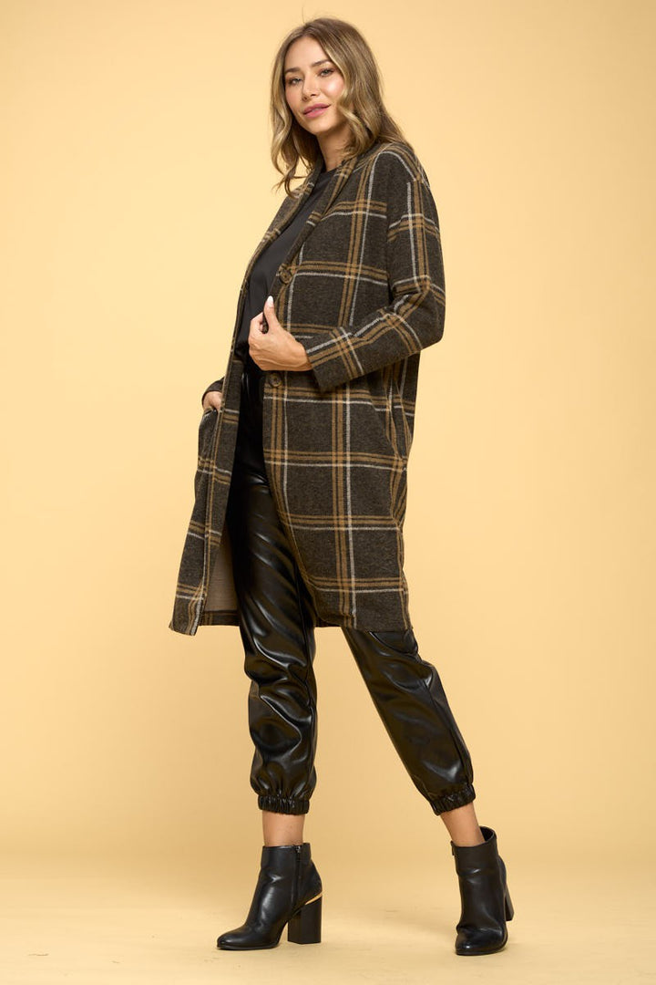 Plaid Coat With Buttons And Pockets | Anekay