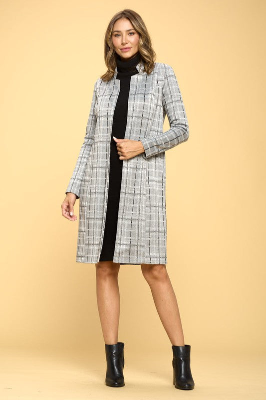 Grey Plaid Open Coat 1
