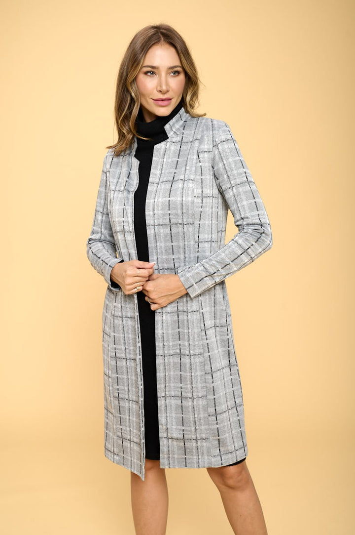 Grey Plaid Open Coat