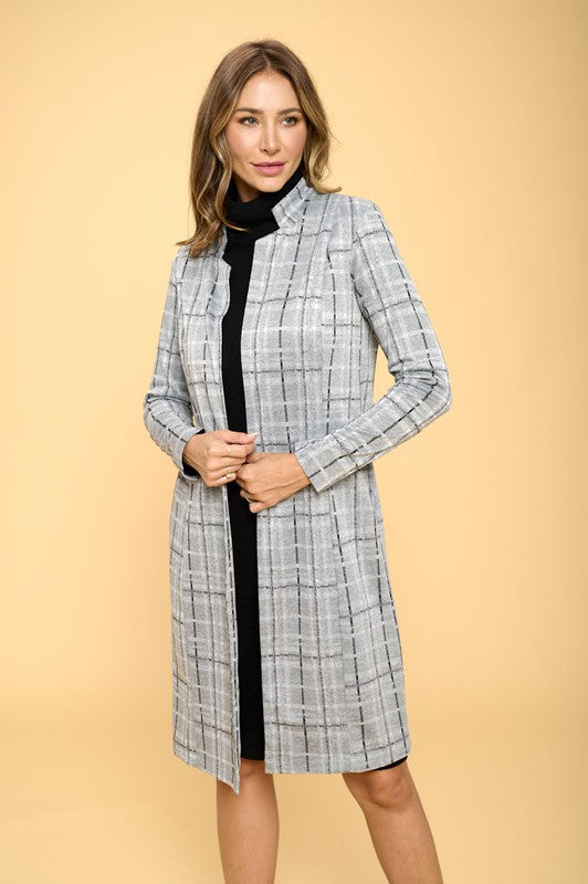 Grey Plaid Open Coat 1