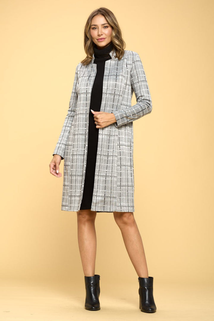 Grey Plaid Open Coat