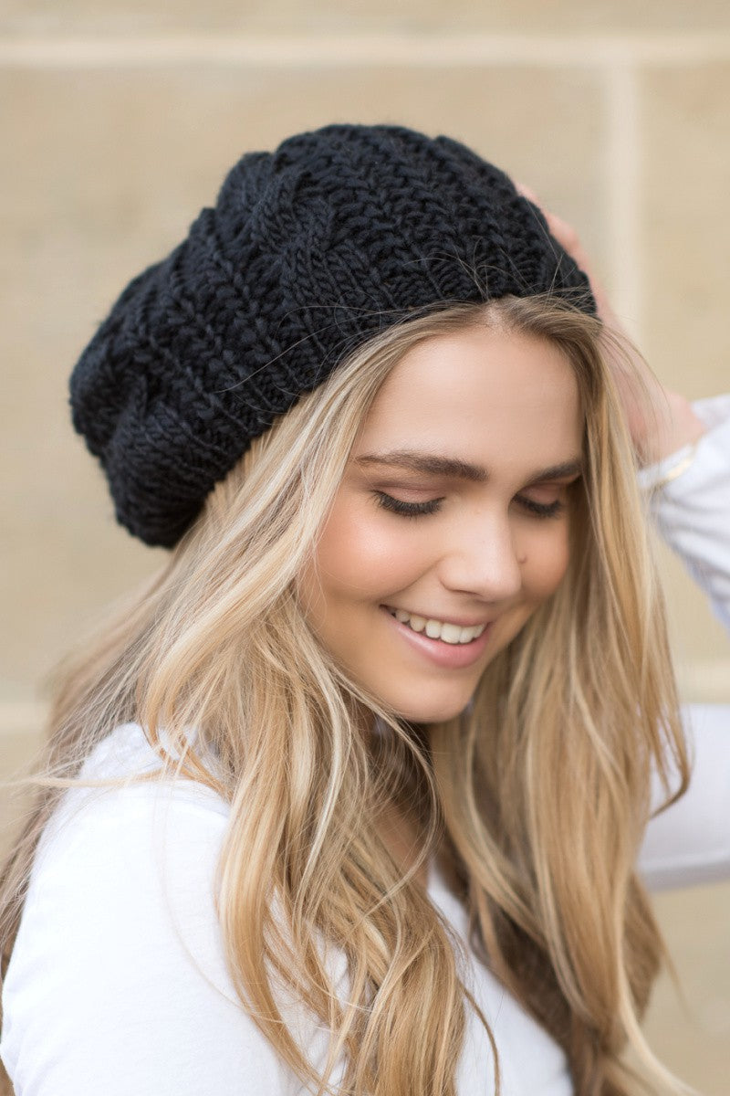 Gray Knit Slouchy Beret | Anekay