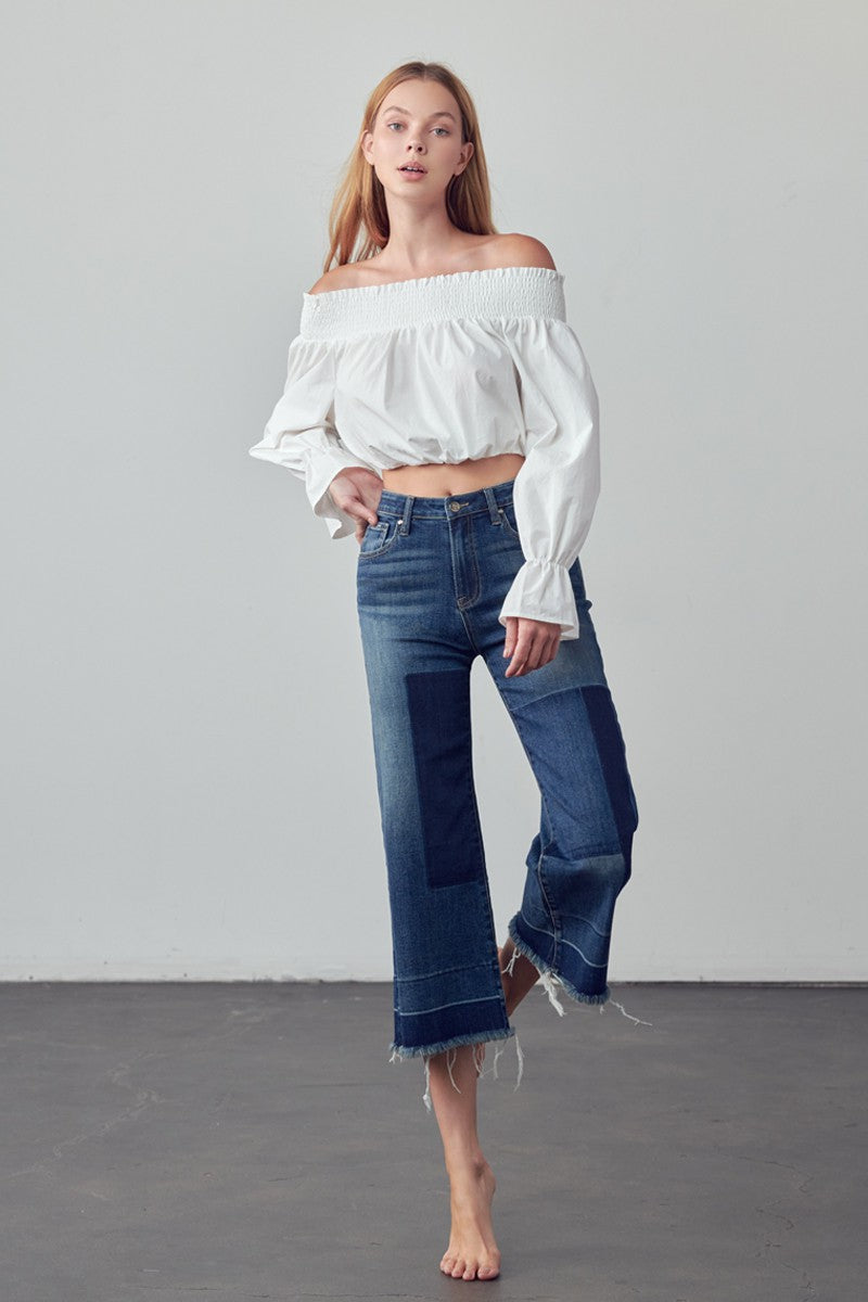 Dark Mid Rise Crop Flare Jeans