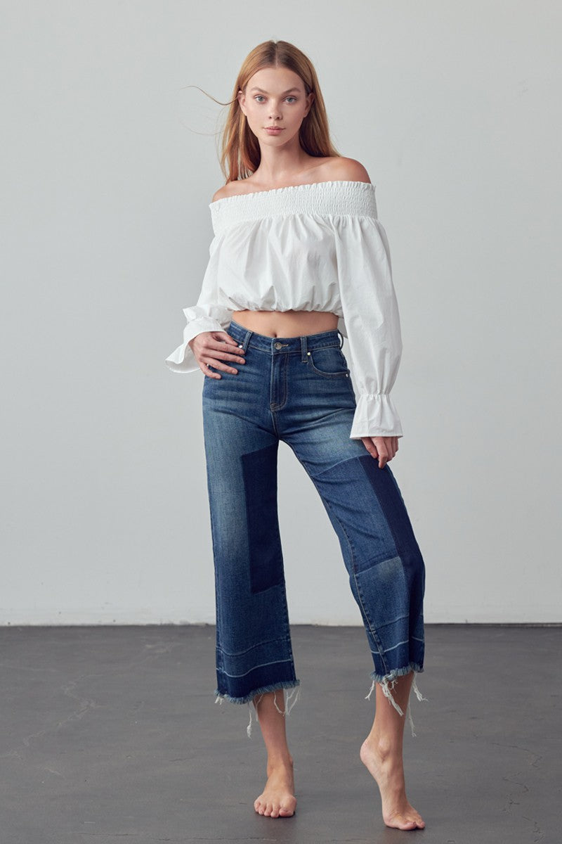 Dark Mid Rise Crop Flare Jeans