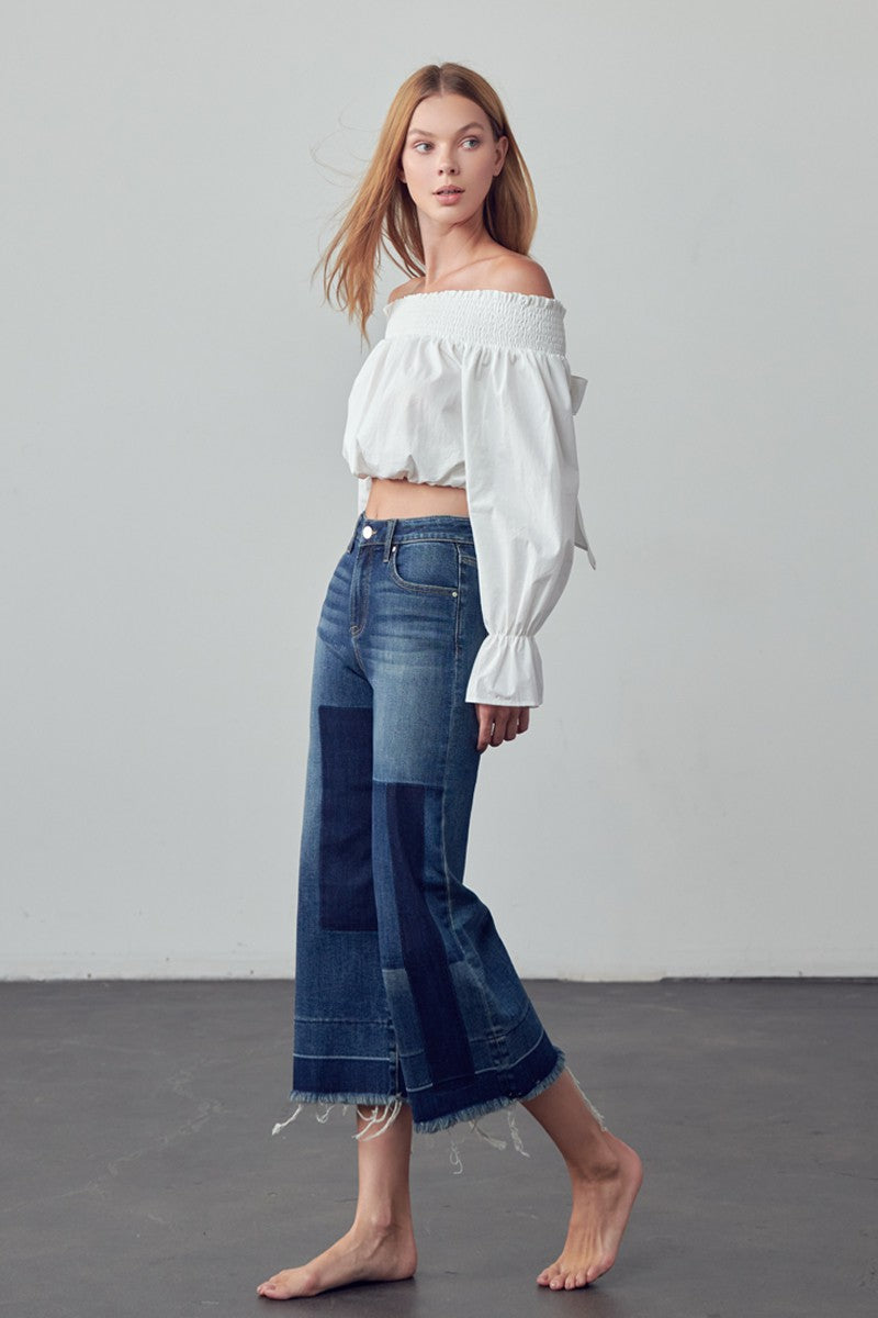 Mid Rise Crop Flare Jeans