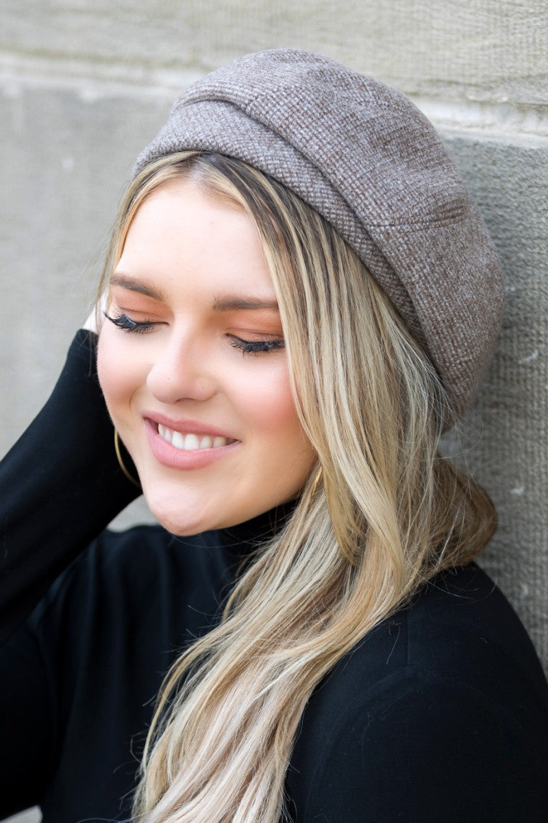 Taupe Fold Over Beret | Anekay