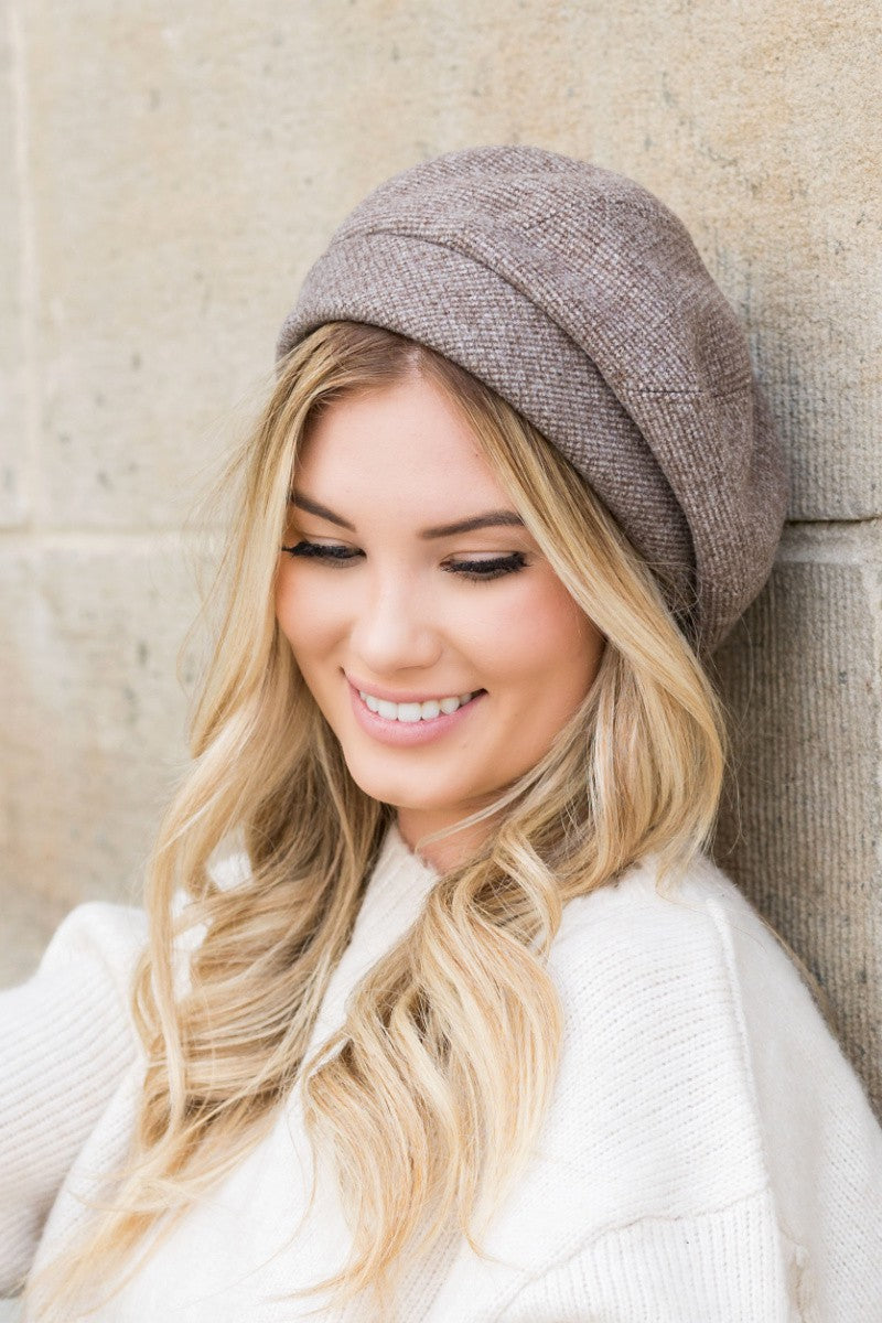 Beige Fold Over Beret | Anekay