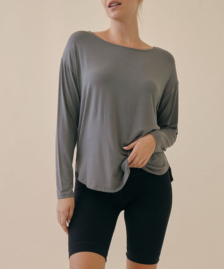Dull Grey Bamboo Dolman Long Sleeve Top