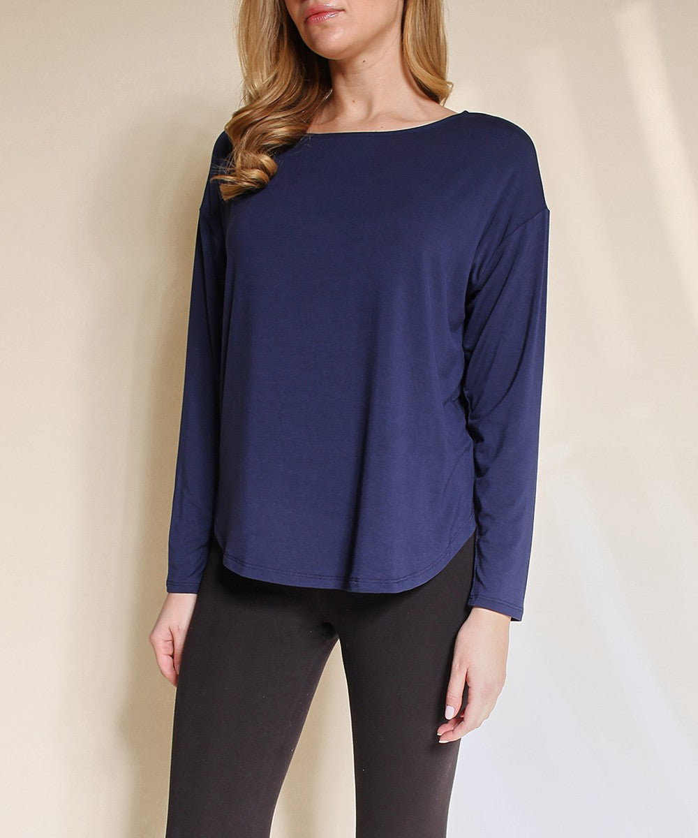 Dull Grey Bamboo Dolman Long Sleeve Top