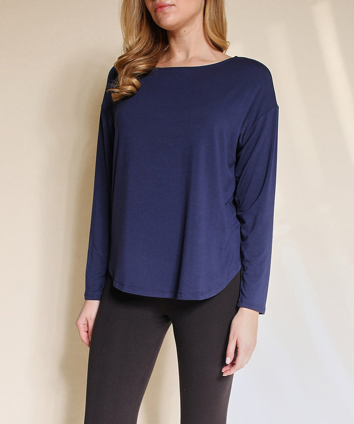 Dull Grey Bamboo Dolman Long Sleeve Top