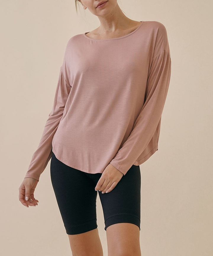 Dull Grey Bamboo Dolman Long Sleeve Top