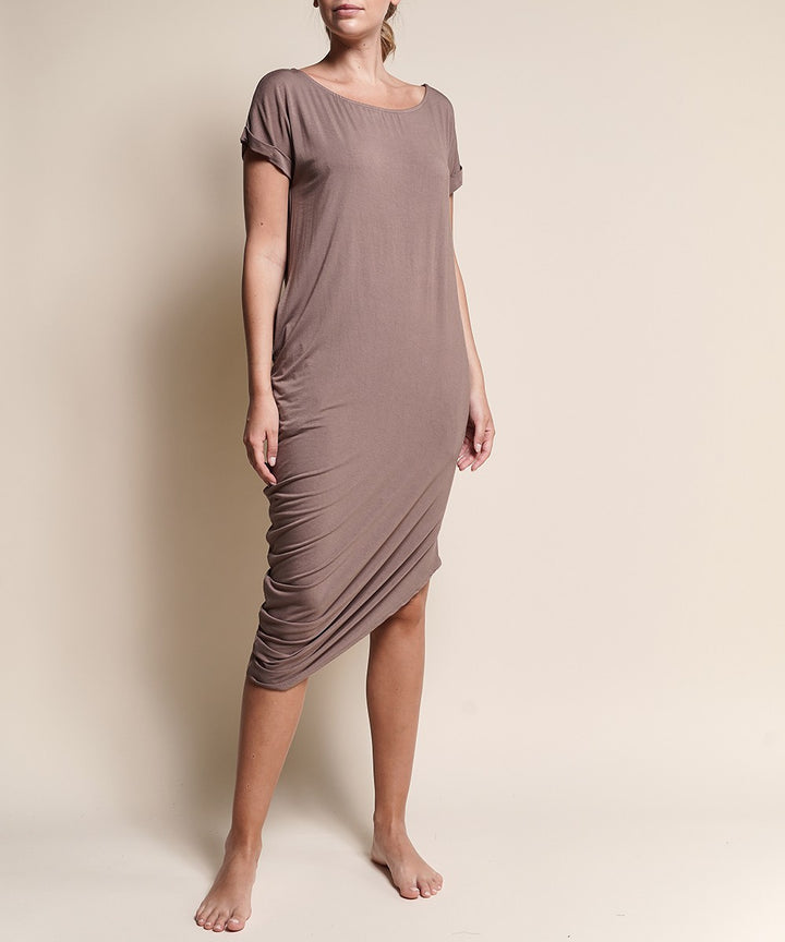 Bamboo Asymmetric Dolman Dress With Pockets