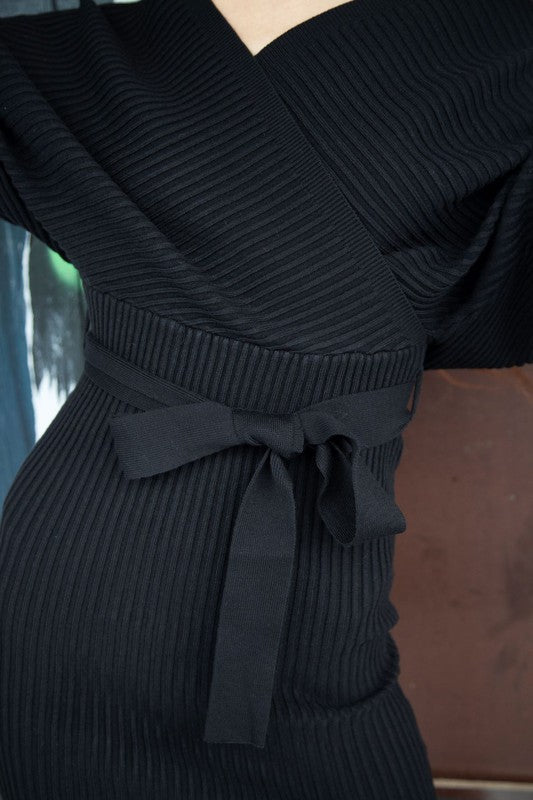 BLACK Black Wrap Knit Dress | Anekay