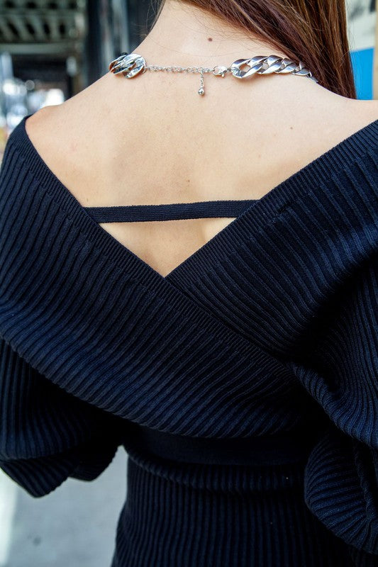 Black Wrap Knit Dress | Anekay
