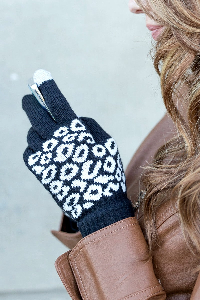Gray Leopard Stretch Touch Gloves | Anekay